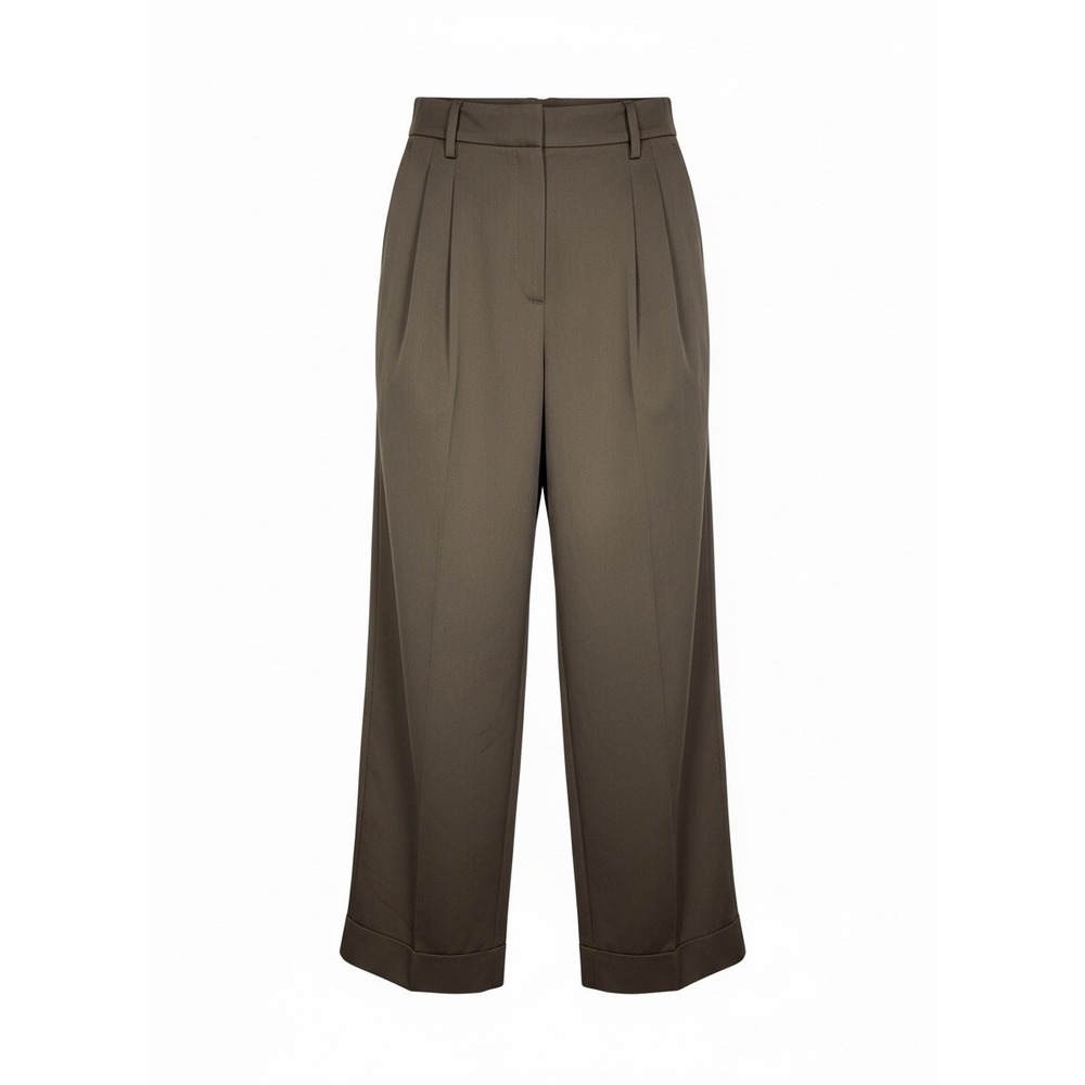 J Crew Size 8 Dark Taupe Wide-Leg Pleated Cuffed Hem Crisp Pleat Pants NEW